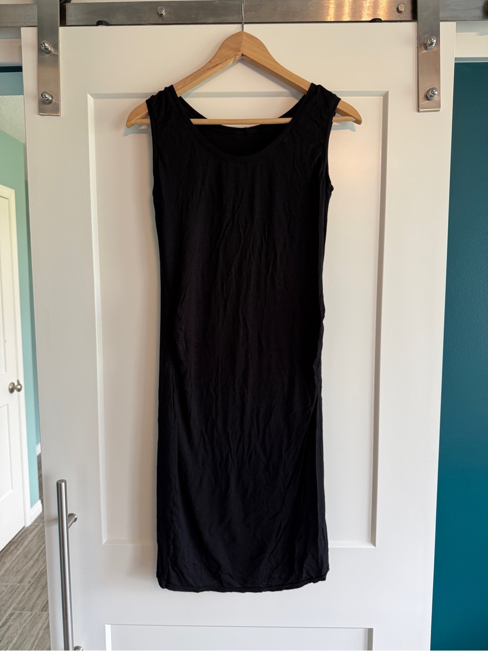 Maternity Black Sleeveless Fitted Bamboo Knit Midi Dress - Women's